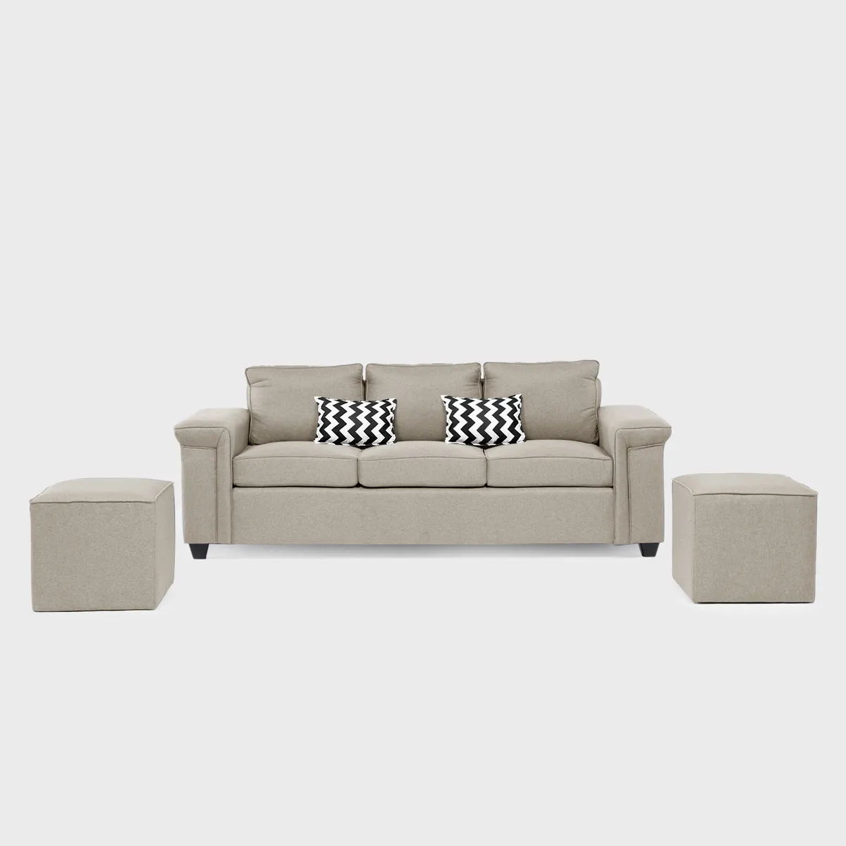 MUEBLES COTTONI - Sofá 3 cuerpos Sicilia + 2 Pouf Tela