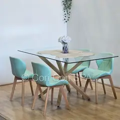 CORI CORI - Comedor Madrid Vidrio 160x90cm + 4 Sillas Mariposa Ecocuero Wood Menta