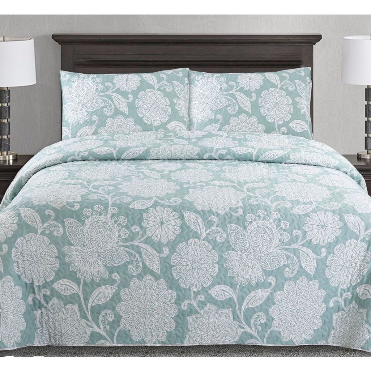 COMPRAPO - Cubrecama Quilt Liviano 1,5 Plazas Mandala Menta + 2 Fundas 50x70 Cm
