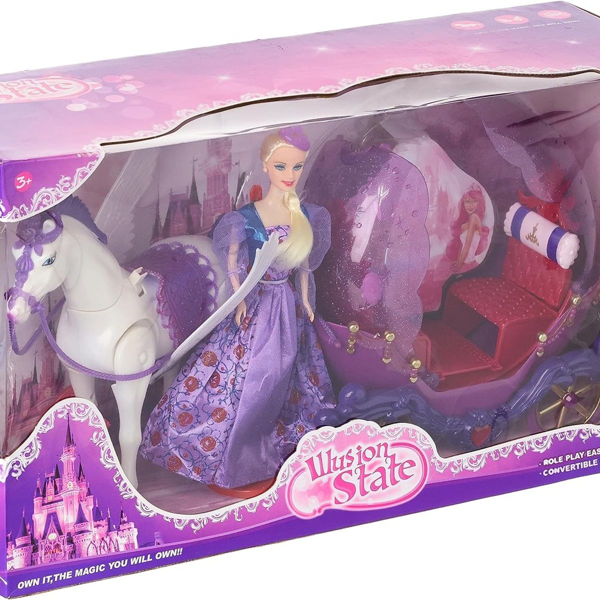 DISNEY INTERACTIVE - Carruaje De La Barbie Princesa A Caballo Luces Sonido violeta