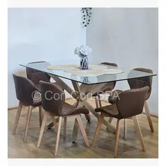 CORI CORI - Comedor Madrid Vidrio 160x90cm + 6 Sillas Mariposa Ecocuero Wood Cafe