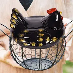 ESPACIO HOGAR - Cesta de huevos de cerámica de hierro de estilo vintage NEGRA