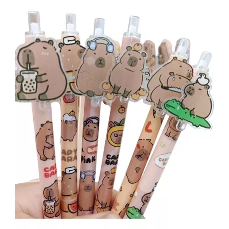 GENERICO - Set 6 Lápices Capibara Tinta Gel Kawaii