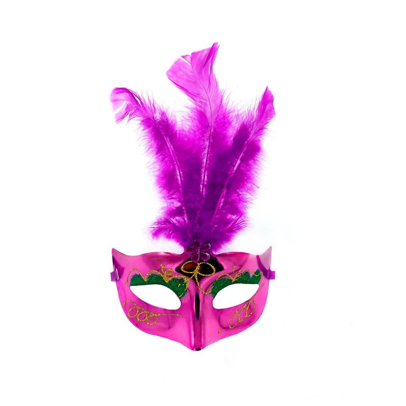 GENERICO - ANTIFAZ VENECIANO PLUMA FUCSIA X1UNI