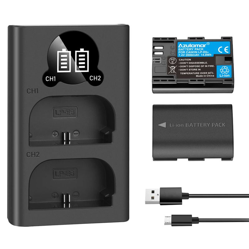 AZULAMAR - Lp-e6n 2x Batería Y Cargador Para Canon 90d 80d 70D 60D 5D 6D R5 R6