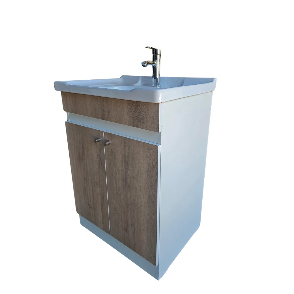 MODERN SPACE - Vanitorio Mdf 60x47cm Color Jerez Loza Con Borde + Grifería