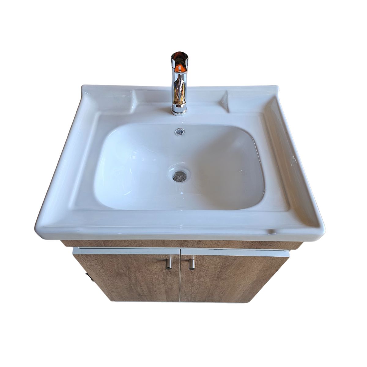MODERN SPACE - Vanitorio Mdf 60x47cm Color Jerez Loza Con Borde + Grifería