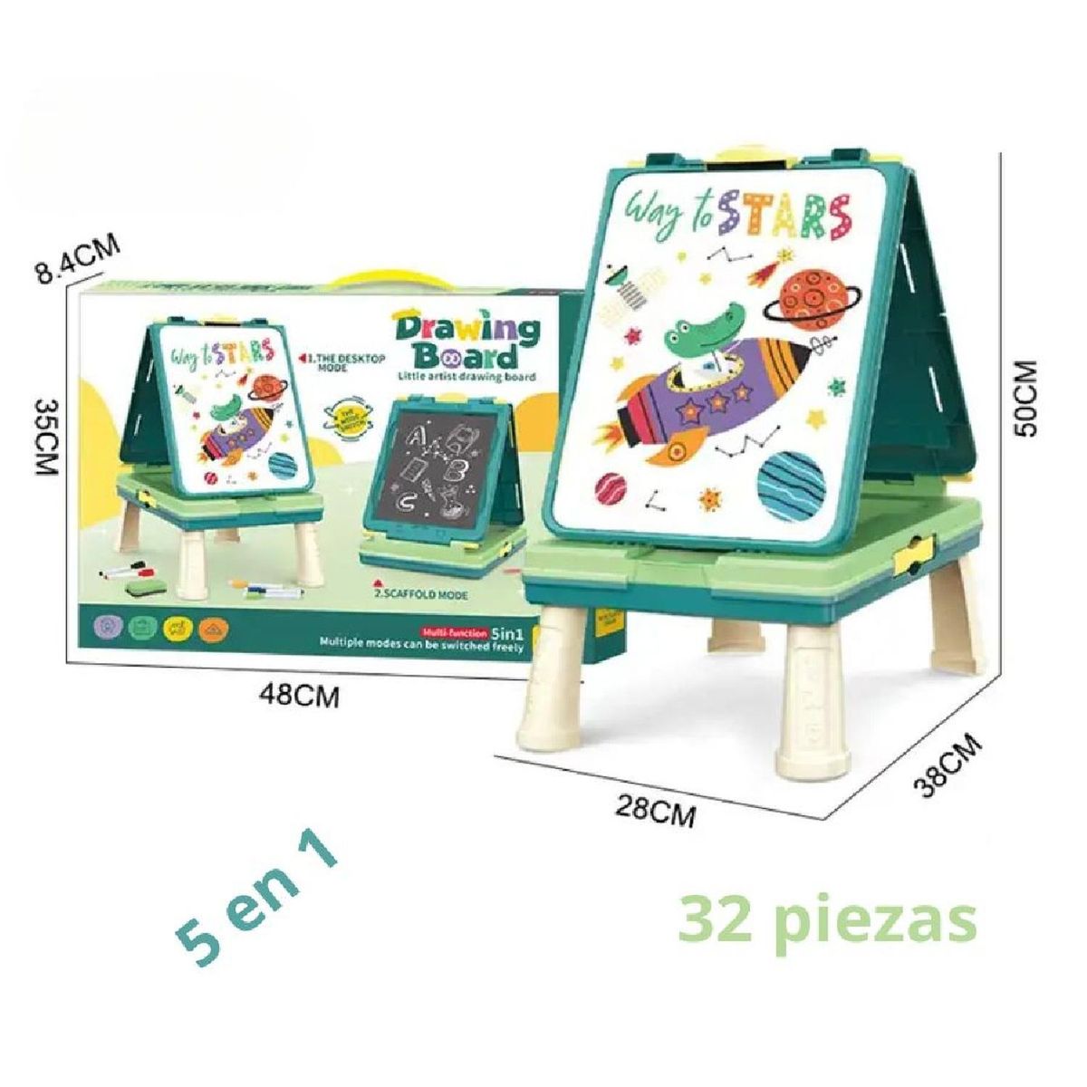 KIVARA - Pizarra Magnetica Doble Interactiva 5 En 1 Con Juegos Mesa