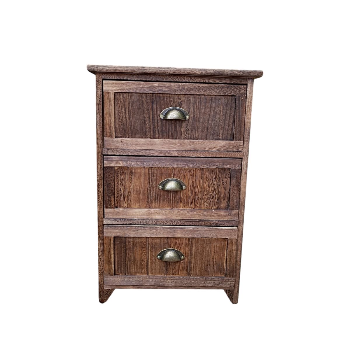 GENERICO - VELADOR MADERA 3 CAJONES COLOR CAFE CON TIRADORES METAL