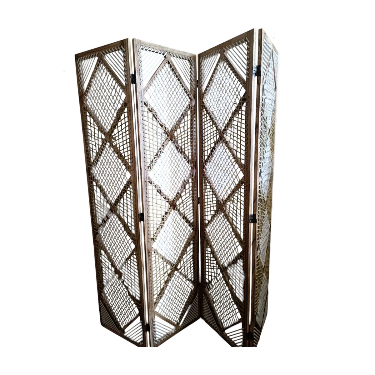 GENERICO - BIOMBO DE MADERA 4 CUERPOS TEJIDO ALGODON