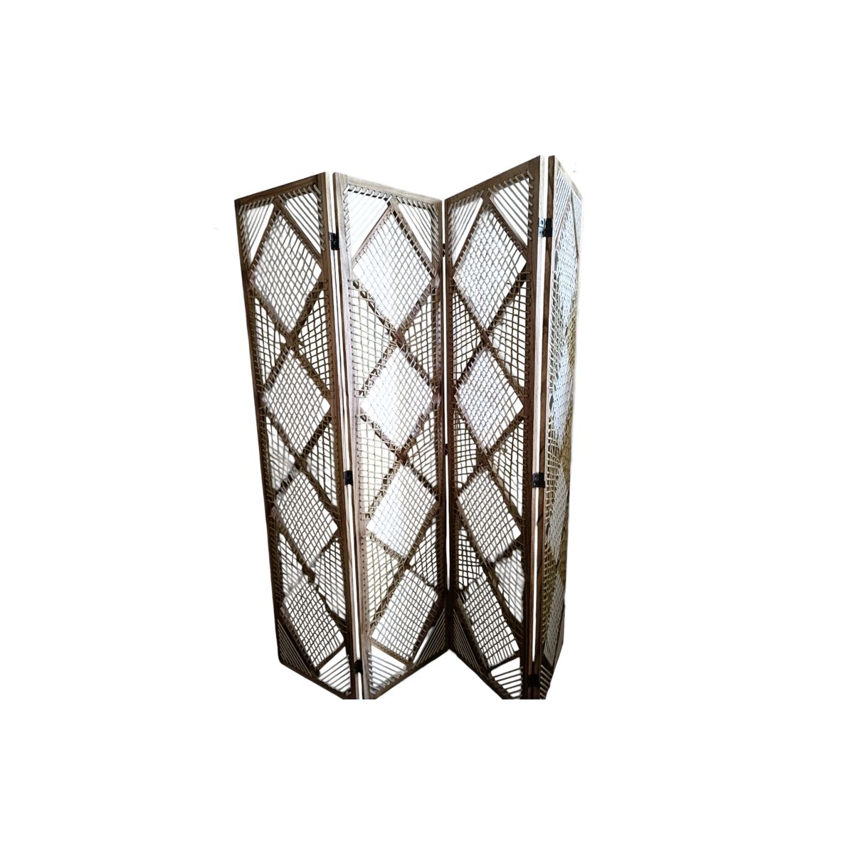 GENERICO - BIOMBO DE MADERA 4 CUERPOS TEJIDO ALGODON