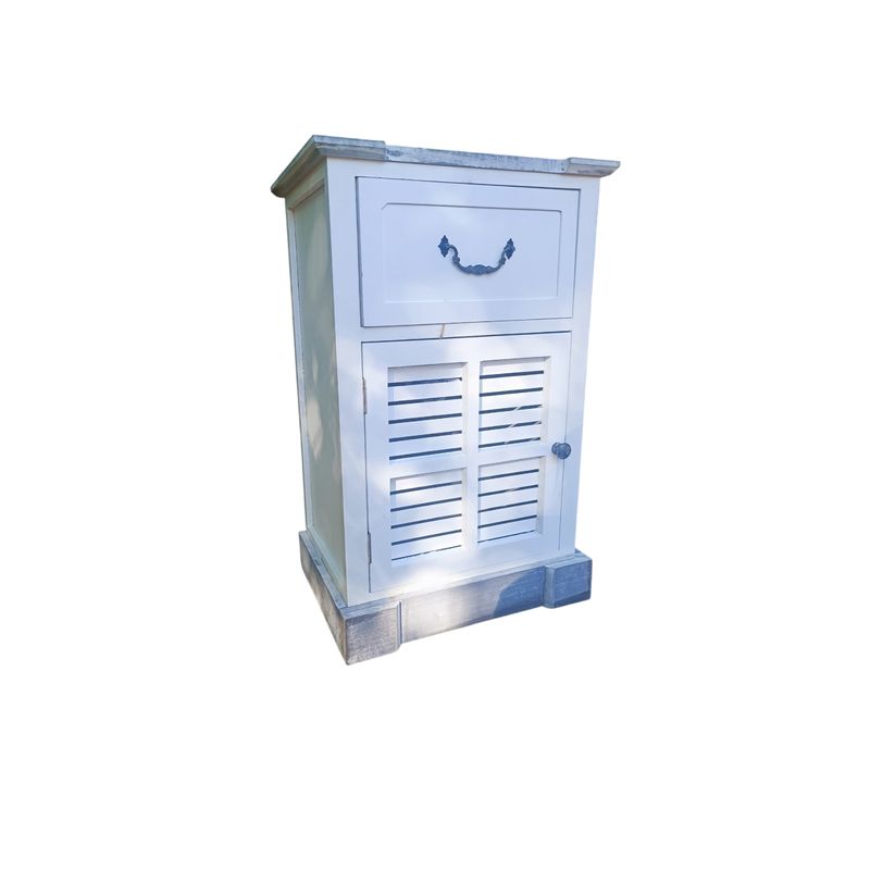 GENERICO - MESA DE NOCHE O VELADOR MADERA COLOR BLANCO CON BASE GRIS