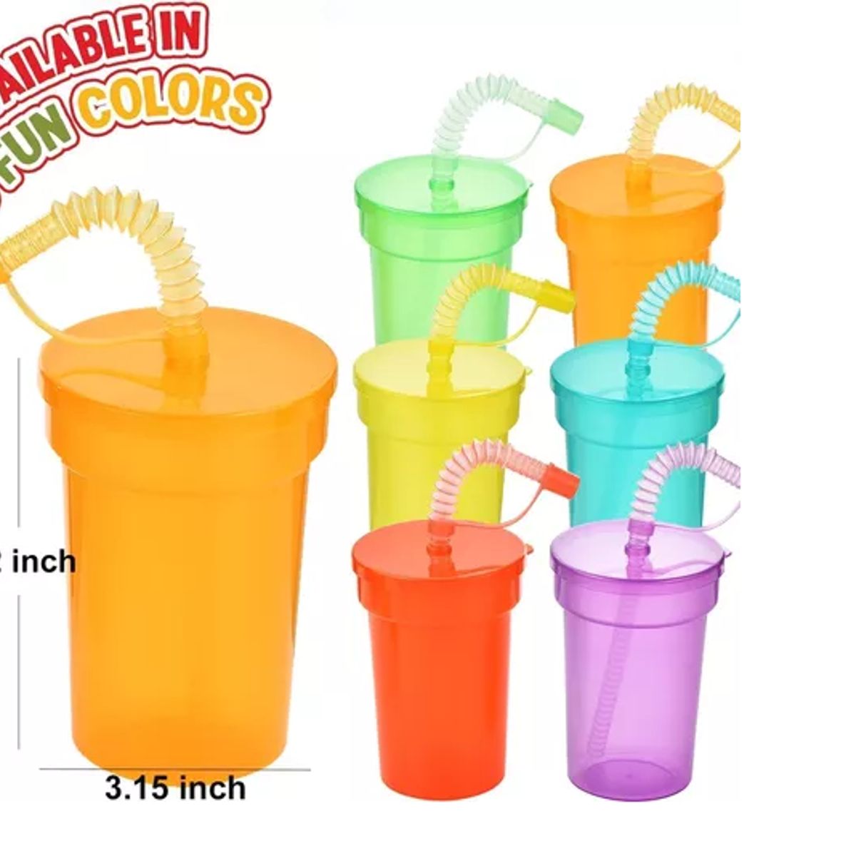 GENERICO - Tapa Con Vasos Y Popote Tazas Copas De Color 6pcs