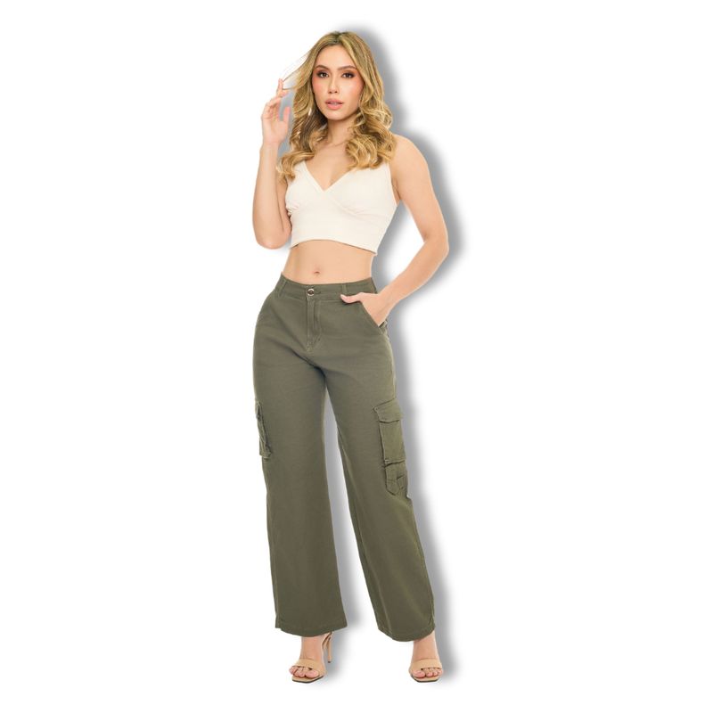 GLUE STAR - Jeans Cargo Verde Mujer - 19864