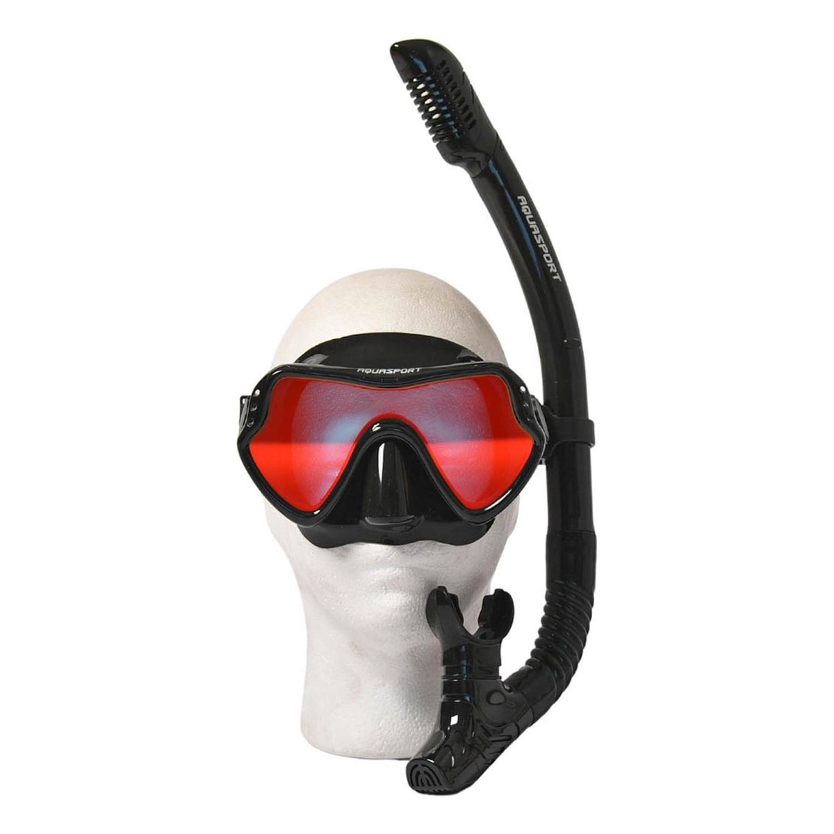 AQUASPORT - Kit Máscara Snorkel Full Vision Pro Con Cristal Filtro Rojo