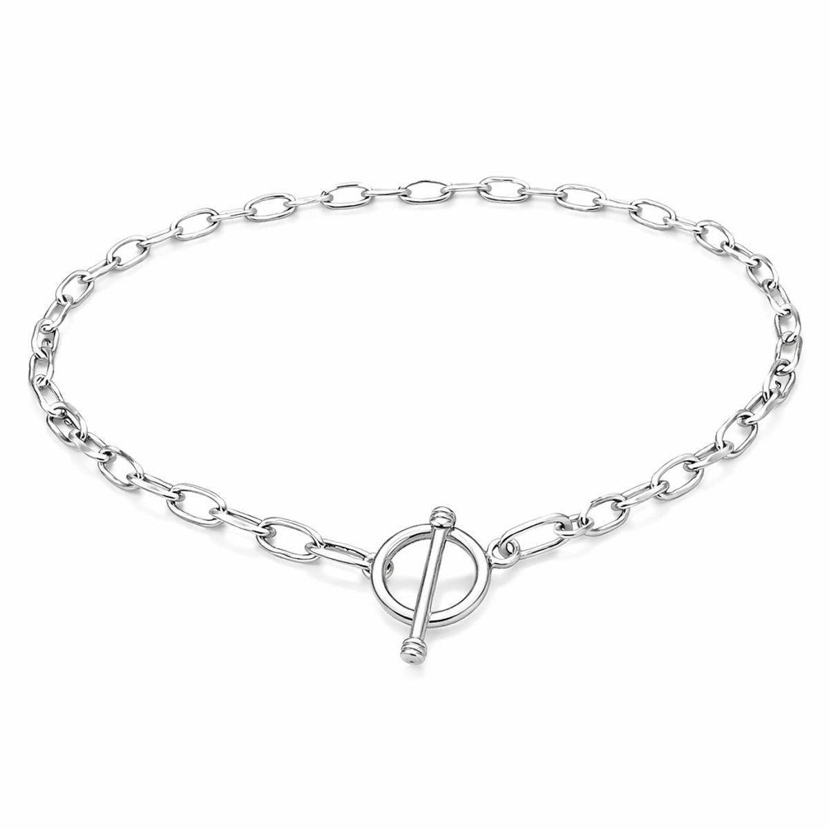 JOYAS MYTOKE - Collar Eslabon Corto Plata Nacional Broche Argolla Palito 45cm