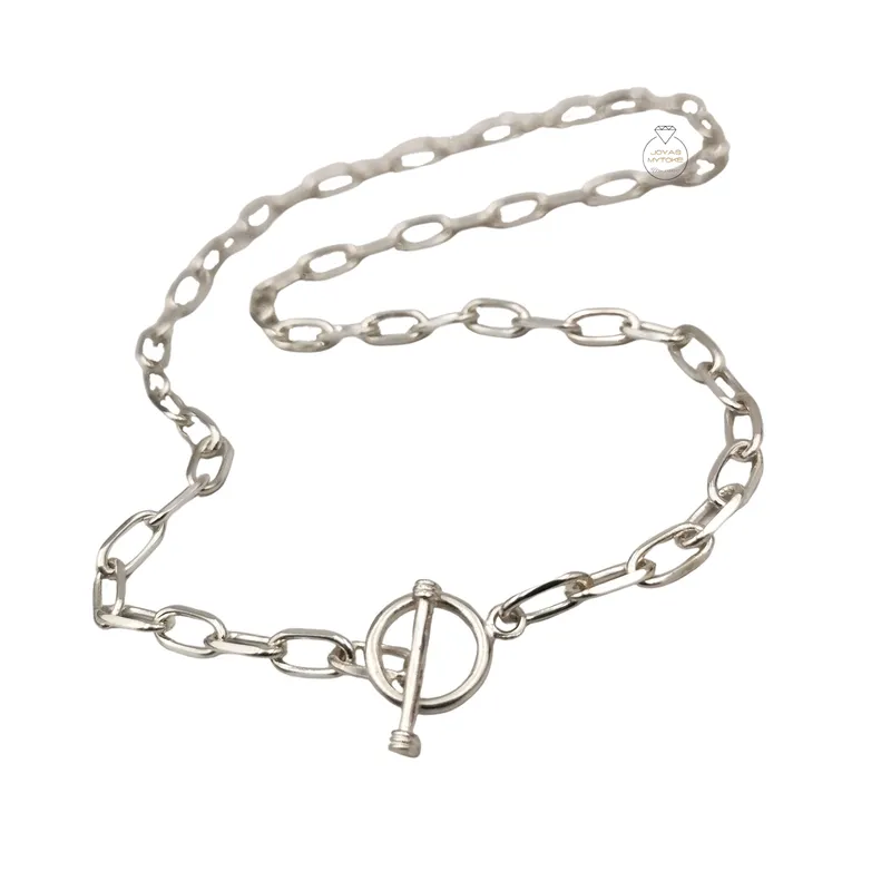 JOYAS MYTOKE - Collar Eslabon Corto Plata Nacional Broche Argolla Palito 45cm