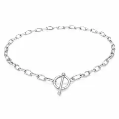 JOYAS MYTOKE - Collar Eslabon Corto Plata Nacional Broche Argolla Palito 45cm