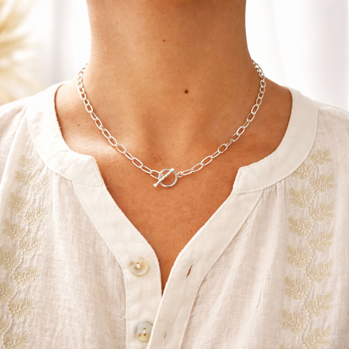 JOYAS MYTOKE - Collar Eslabon Corto Plata Nacional Broche Argolla Palito 45cm