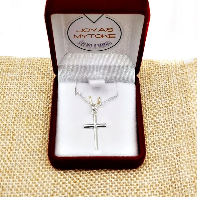 JOYAS MYTOKE - Colgante Cruz Chica Y Cadena Plata Fina Hombre Joven Unisex