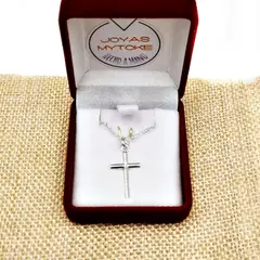 JOYAS MYTOKE - Colgante Cruz Chica Y Cadena Plata Fina Hombre Joven Unisex