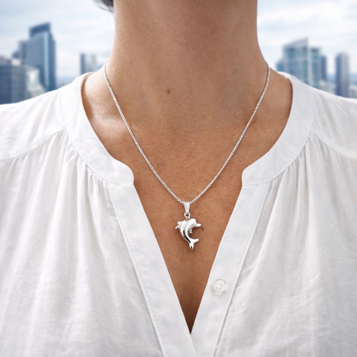 JOYAS MYTOKE - Colgante Delfin Mediano Y Cadena Plata Fina 925 Mujer