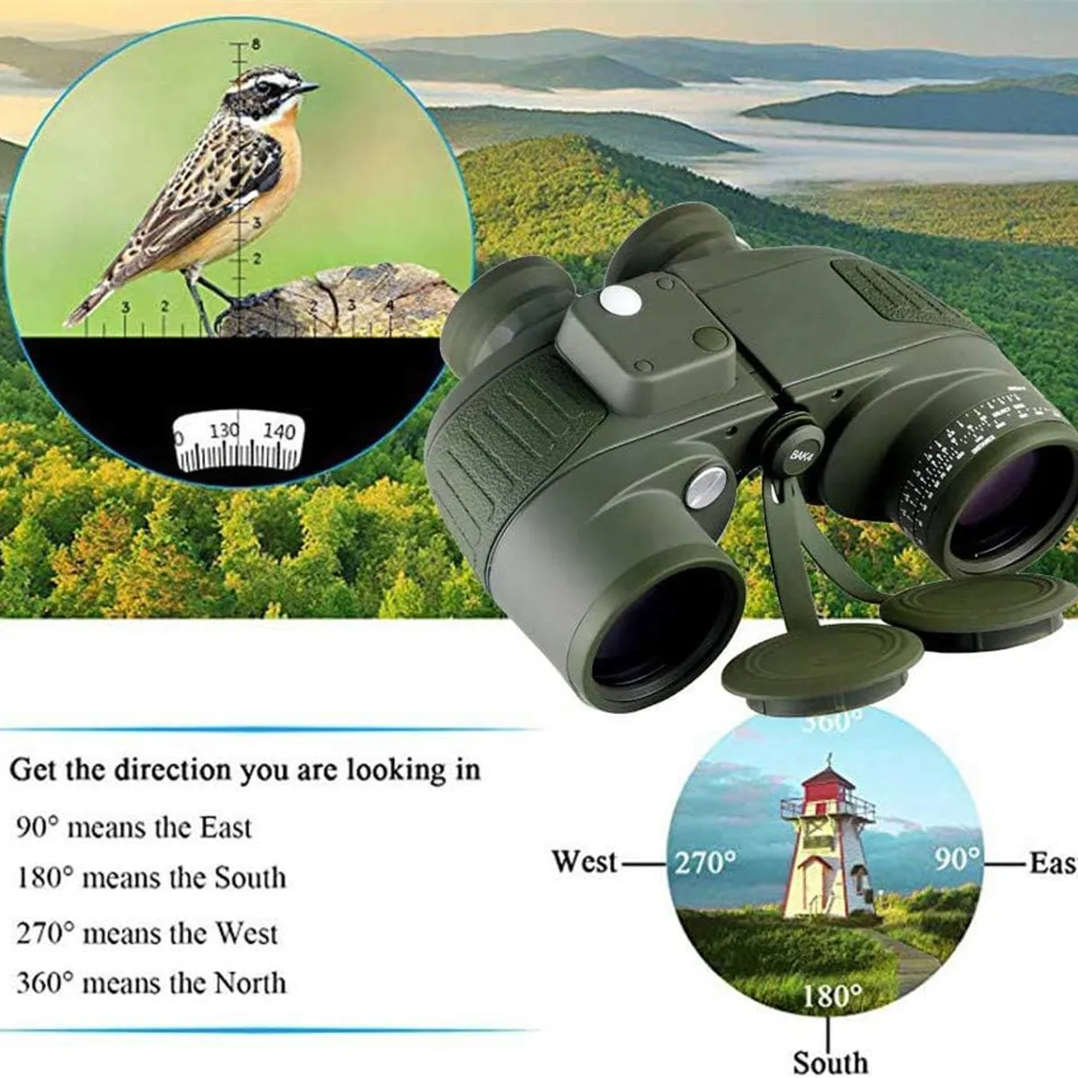 GENERICO - Binocular Marinos 10X50 Prismáticos Impermeables Brújula Telémetro
