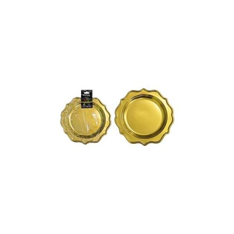 GENERICO - Plato Plástico Dorado Con Encaje 26cm 2pcs