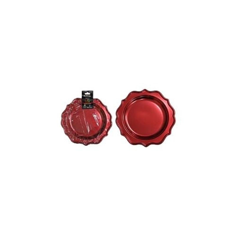 GENERICO - Plato Plástico Rojo Con Encaje 26cm 2pcs