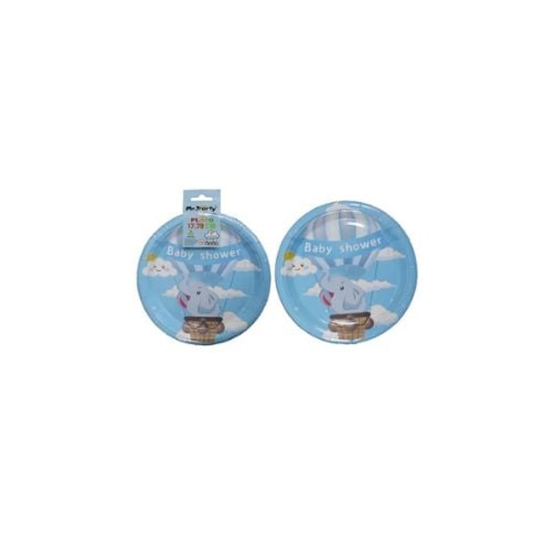 GENERICO - Platos De Cartón Baby Shower Elefante Celeste 7 6pcs