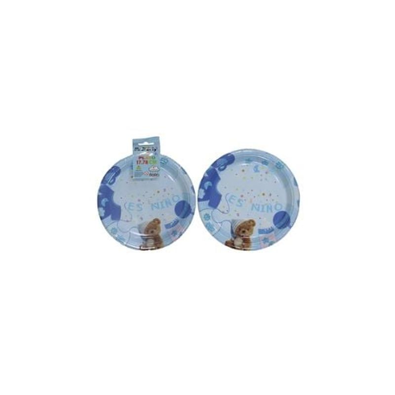 GENERICO - Platos De Cartón Baby Shower Osito Celeste 7 6pcs