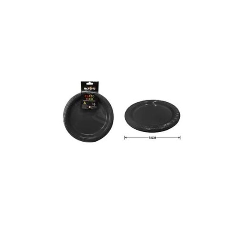 GENERICO - Platos Plásticos Negro 18cm 10pcs
