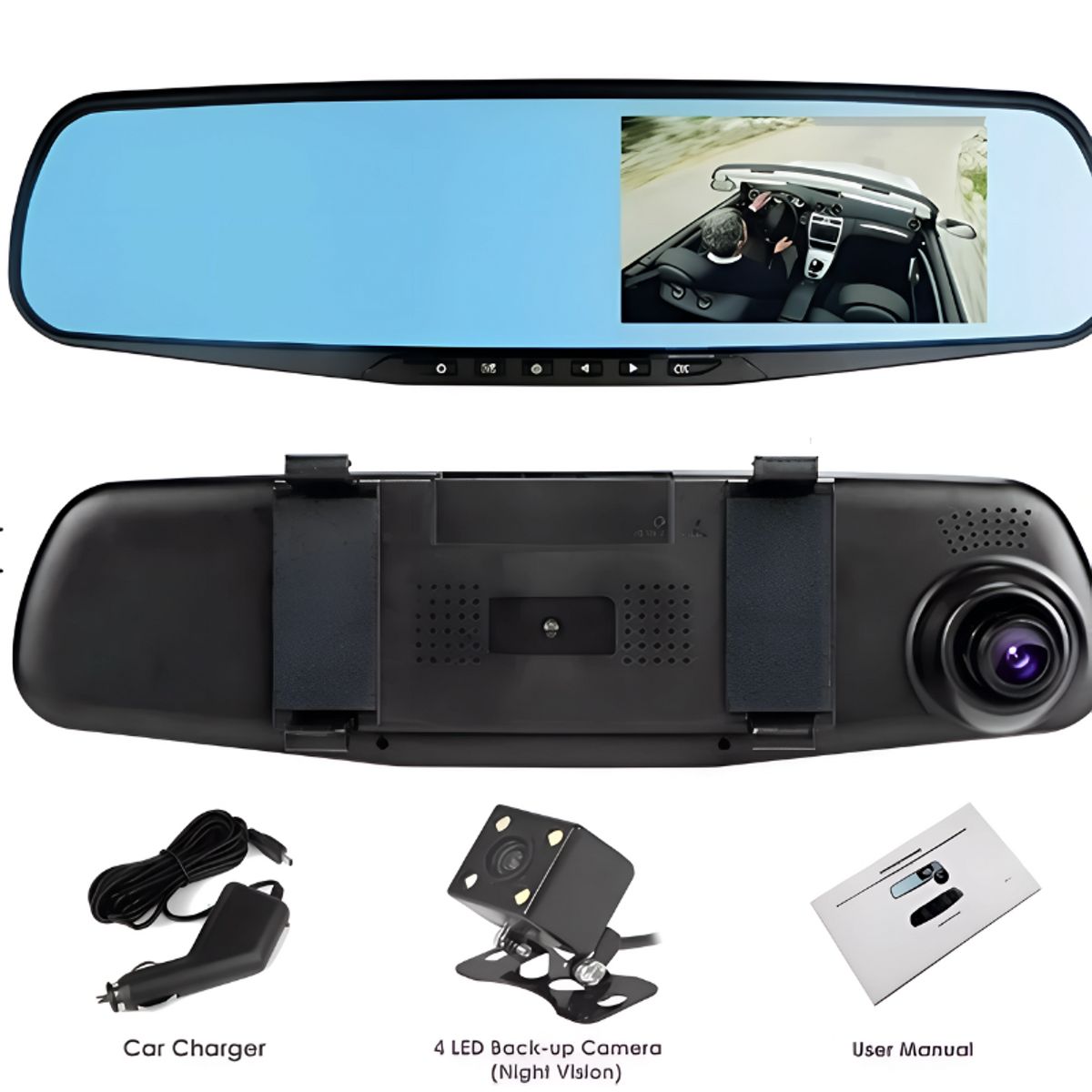 GENERICO - Espejo Retrovisor + Camara Frontal Y Camara Retroceso Hd
