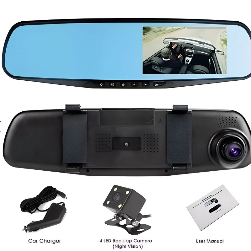 GENERICO - Espejo Retrovisor + Camara Frontal Y Camara Retroceso Hd