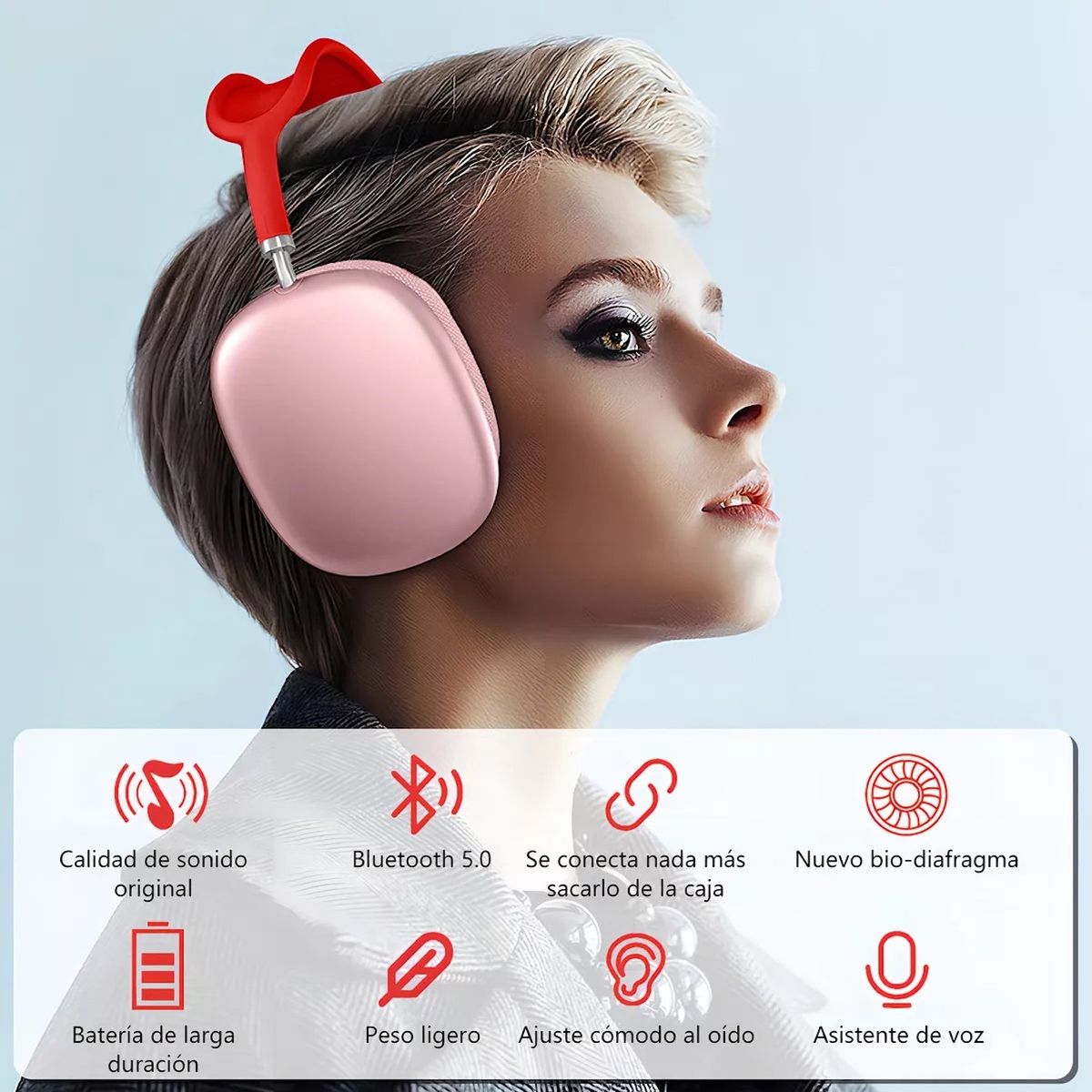 GENERICO - Audífonos P9 Bluetooth 5.0 Cancelación De Ruido Rojos