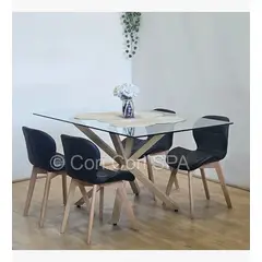 CORI CORI - Comedor Madrid 140x80cms + 4 Sillas Mariposa Ecocuero Wood Negro