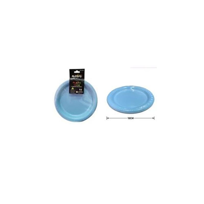 GENERICO - Platos Plásticos Celeste 18cm 10pcs