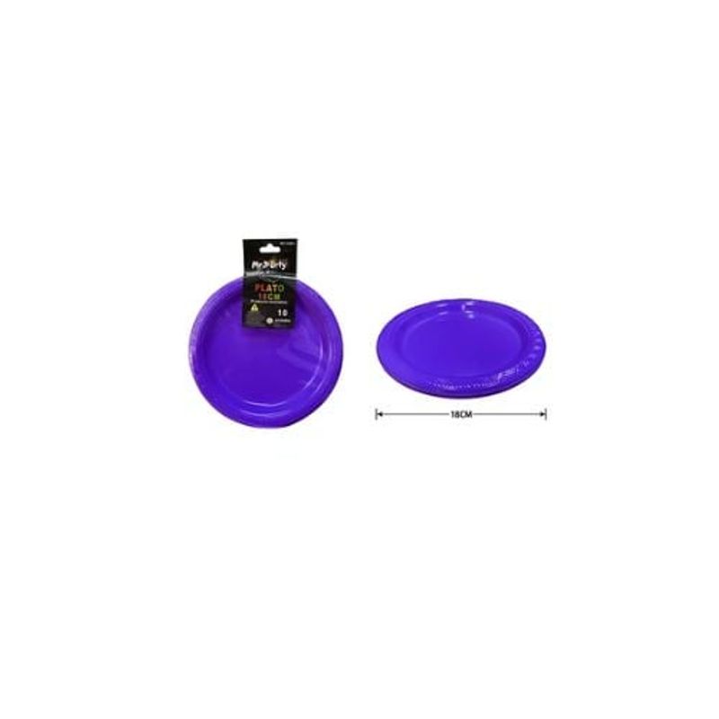 GENERICO - Platos Plásticos Morado 18cm 10pcs