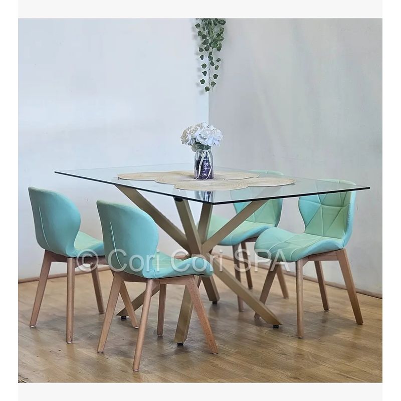 CORI CORI - Comedor Madrid 140x80cms + 4 Sillas Mariposa Ecocuero Wood Menta