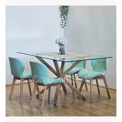 CORI CORI - Comedor Madrid 140x80cms + 4 Sillas Mariposa Ecocuero Wood Menta