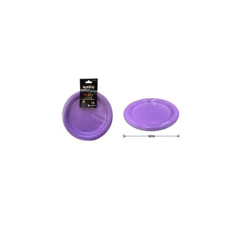 GENERICO - Platos Plásticos Lila 18cm 10pcs