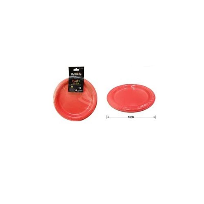 GENERICO - Platos Plásticos Rojo 18cm 10pcs