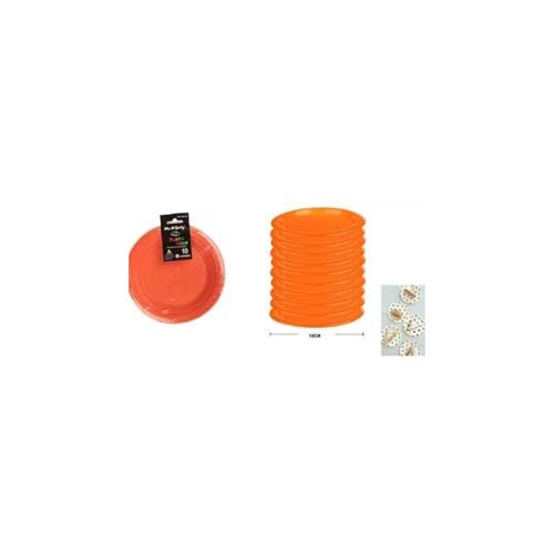 GENERICO - Platos Plásticos Naranja 18cm 10pcs