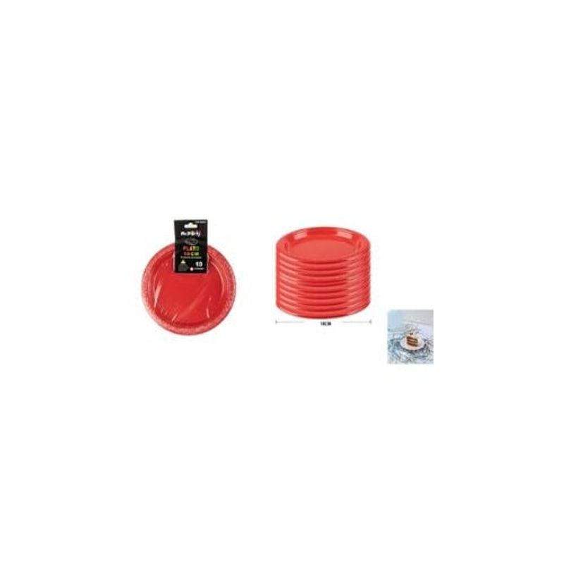GENERICO - Platos Plásticos Rojo Vivo 18cm 10pcs
