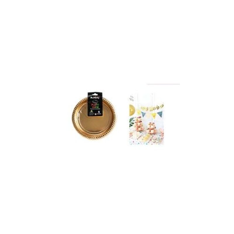 GENERICO - Platos Plásticos Dorado 18cm 6pcs