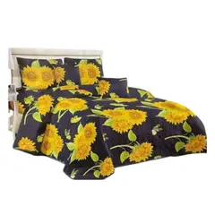 GENERICO - Cubrecama Quilt Verano 1.5 Plazas - Negro Girasoles YC755