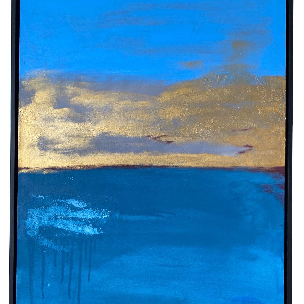 GENERICO - Cuadro Decorativo Paisaje Abstracto Azul y Dorado Moderno 90x70 cm