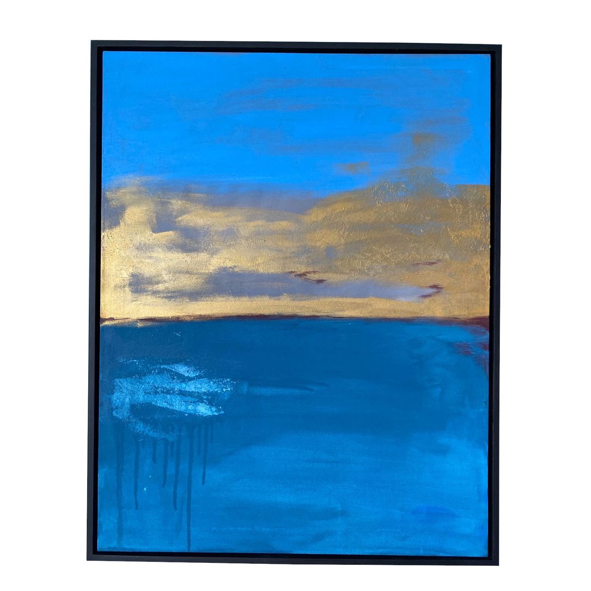 GENERICO - Cuadro Decorativo Paisaje Abstracto Azul y Dorado Moderno 90x70 cm