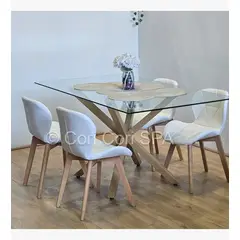 CORI CORI - Comedor Madrid 140x80cms + 4 Sillas Mariposa Ecocuero Wood Blanco