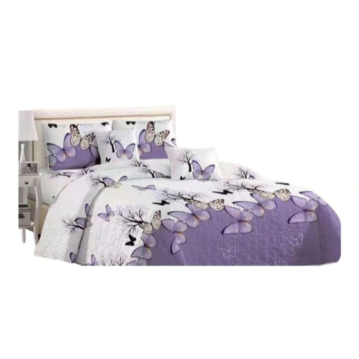 GENERICO - Cubrecama Quilt Verano 15 Plazas - Lila Mariposas YC619